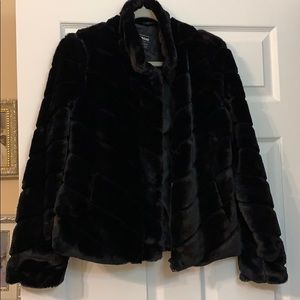 Black faux fur jacket.